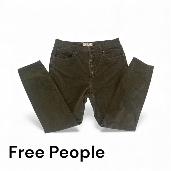 🌿 Free People Button-Fly Corduroy Skinny Pants – Olive Green – Size 30